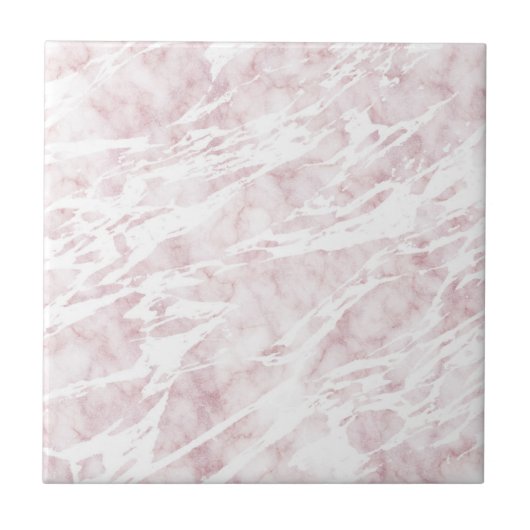 Girly Pink en White Modern Marble Tegeltje (Voorkant)