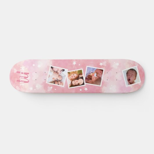 Girly Pink Family Foto Collage Persoonlijk Skateboard (Horizontaal)