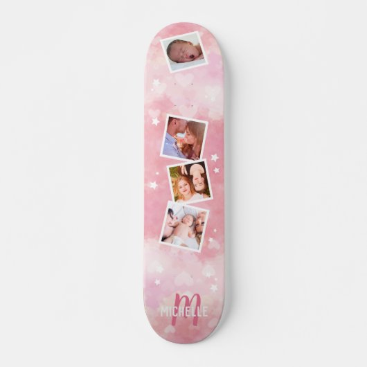 Girly Pink Family Foto Collage Persoonlijk Skateboard (Voorkant)