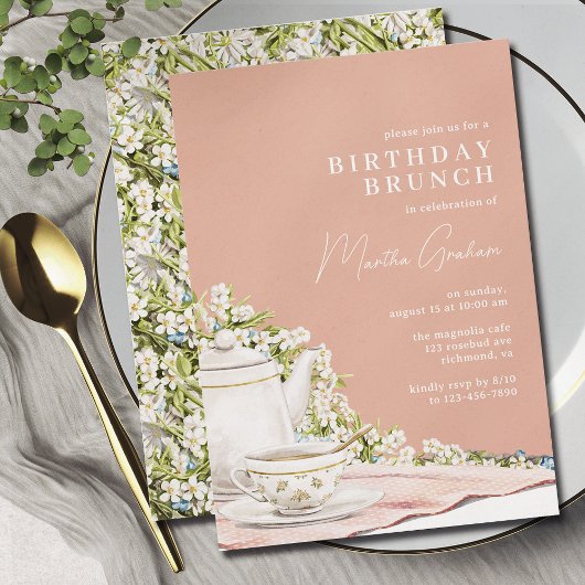 Girly Pink | Fancy  Tea Birthday Brunch Kaart
