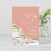 Girly Pink | Fancy  Tea Birthday Brunch Kaart (Staand voorkant)