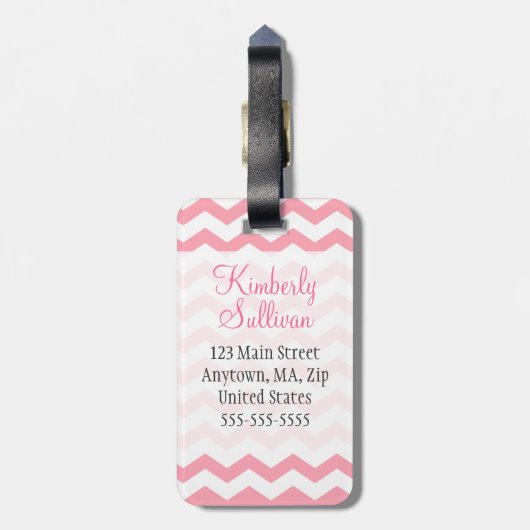 Girly Pink Faux Glitter Anchor Chevron Monogram Bagagelabel (Achterkant verticaal)