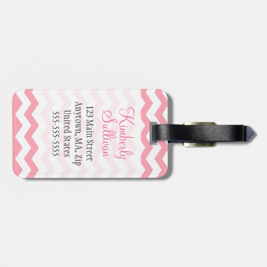 Girly Pink Faux Glitter Anchor Chevron Monogram Bagagelabel (Achterkant horizontaal)
