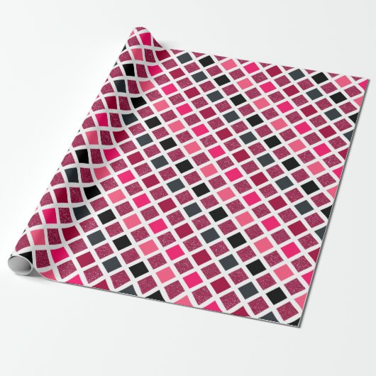 Girly Pink Faux Glitter Geometric Pattern Cadeaupapier (Uitgerold)
