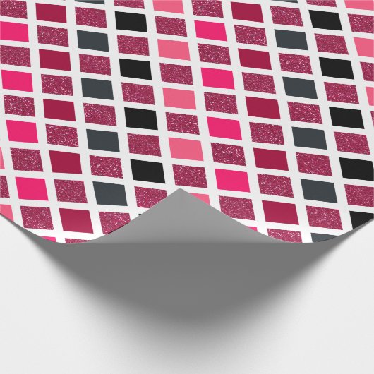 Girly Pink Faux Glitter Geometric Pattern Cadeaupapier (Hoek)