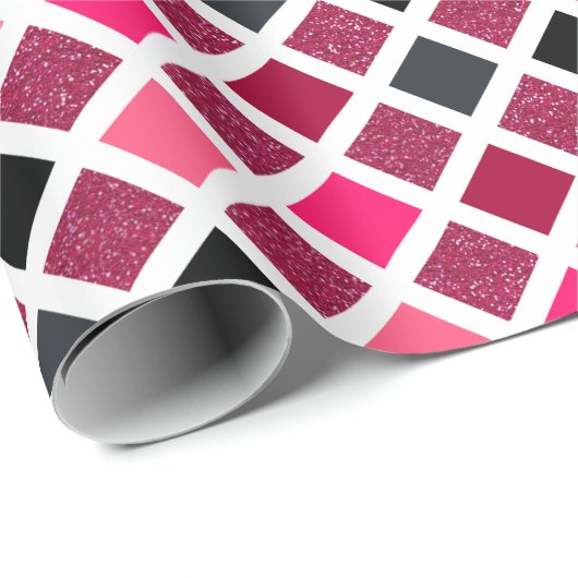 Girly Pink Faux Glitter Geometric Pattern Cadeaupapier (Rol Hoek)