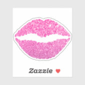 Girly Pink Faux Glitter Lipstick Kiss Sticker (Vel)