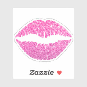 Girly Pink Faux Glitter Lipstick Kiss Sticker