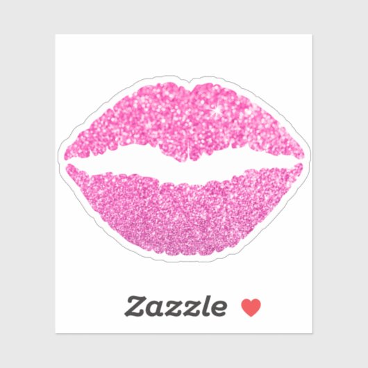 Girly Pink Faux Glitter Lipstick Kiss Sticker (Vel)