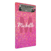 Girly Pink Faux Glitter Sparkle Monogram Naam Mini Klembord (Schuin)