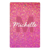 Girly Pink Faux Glitter Sparkle Monogram Naam Mini Klembord (Achterkant)