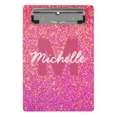 Girly Pink Faux Glitter Sparkle Monogram Naam Mini Klembord (Voorkant)