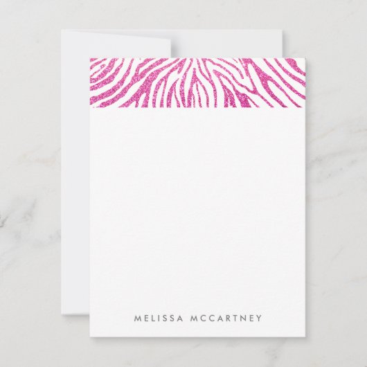 Girly Pink Faux Glitter Zebra Pattern Stationery Notitiekaartje (Voorkant)