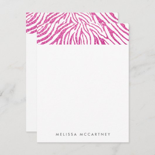Girly Pink Faux Glitter Zebra Pattern Stationery Notitiekaartje (Voorkant / Achterkant)