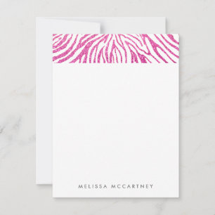 Girly Pink Faux Glitter Zebra Pattern Stationery Notitiekaartje