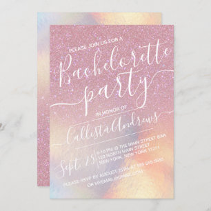 Girly Pink Faux Iridescent Glitter Bachelorette Kaart