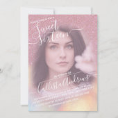 Girly Pink Faux Iridescent Glitter Foto Sweet 16 Kaart (Voorkant)