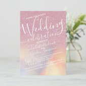 Girly Pink Faux Iridescent Glitter Ombre Wedding Kaart (Staand voorkant)