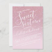 Girly Pink Faux Sparkly Glitter Ombre Sweet 16 Kaart (Voorkant)