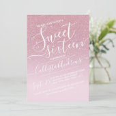 Girly Pink Faux Sparkly Glitter Ombre Sweet 16 Kaart (Staand voorkant)