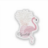 Girly Pink Flamingo, Pineapple - Gepersonaliseerd Sticker (Voorkant)
