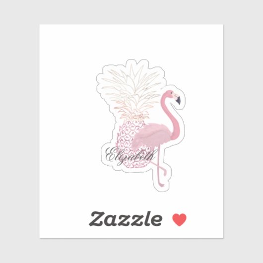 Girly Pink Flamingo, Pineapple - Gepersonaliseerd Sticker (Vel)