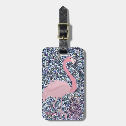 Girly Pink Flamingo, Pineapple, Glitter-Personaliz Bagagelabel (Voorkant verticaal)
