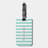 Girly Pink Flamingo, Pineapple Mint White Stripes Bagagelabel (Achterkant verticaal)