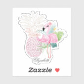 Girly Pink Flamingo, Tropische bladeren, ananas Sticker (Vel)