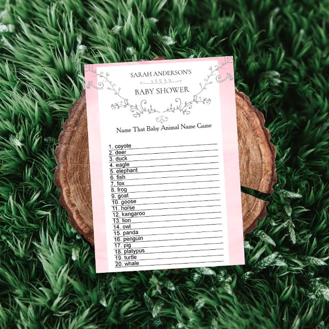 Girly Pink Floral Baby shower Dierennaam Game (Creator heeft geüpload)
