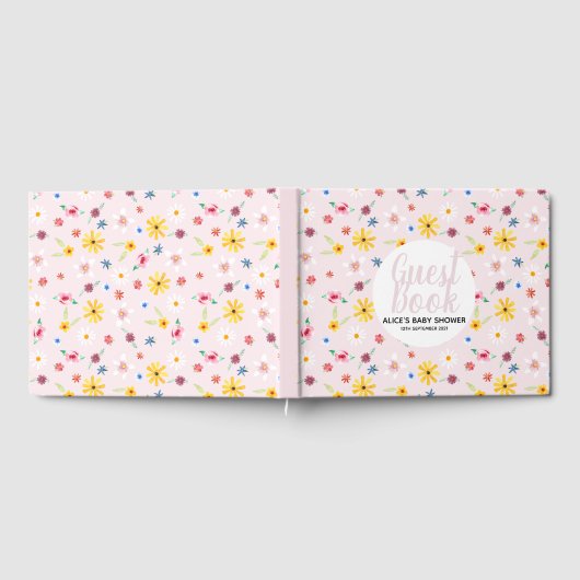 Girly Pink Floral Botanical Baby shower Gastenboek (Volledig)