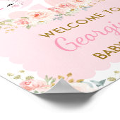 Girly Pink Floral Bunny Baby shower Cute Rabbit Poster (Hoek)