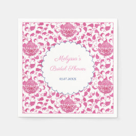 Girly Pink Floral Chinoiserie Vrijgezellenfeest Servet