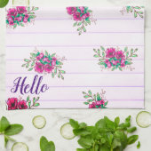 Girly Pink Floral Doodles & Roze Stripes Hallo Theedoek (Gevouwen)