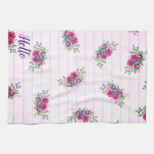 Girly Pink Floral Doodles & Roze Stripes Hallo Theedoek (Horizontaal)