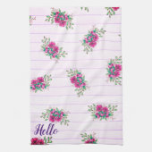 Girly Pink Floral Doodles & Roze Stripes Hallo Theedoek (Verticaal)