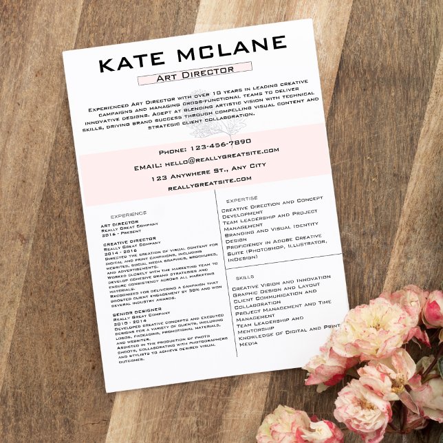 Girly Pink Floral Esthetic Art Director Resume Briefhoofd (Creator heeft geüpload)