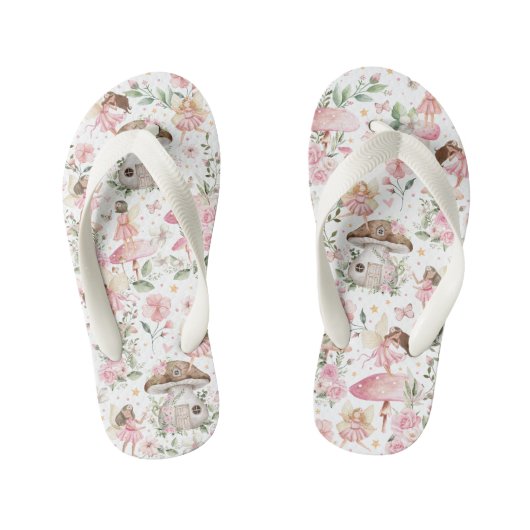 Girly Pink Floral Fairy Garden Kinder Teenslippers (Voetbed)