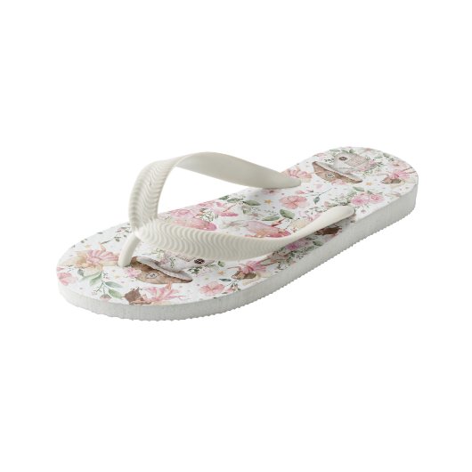 Girly Pink Floral Fairy Garden Kinder Teenslippers (Schuin)