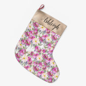 Girly Pink Floral Gold Glam Grote Kerstsok (Voorkant (Hangend))