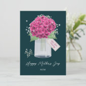 Girly Pink Floral Green Happy Moederdag Kaart (Staand voorkant)