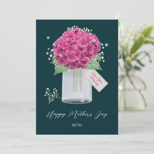 Girly Pink Floral Green Happy Moederdag Kaart (Staand voorkant)