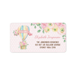 Girly Pink Floral Hete Luchtballon Retouradres Etiket