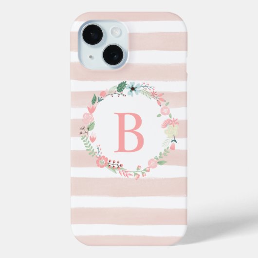 Girly Pink Floral Monogram Case-Mate iPhone Case (Achterkant)