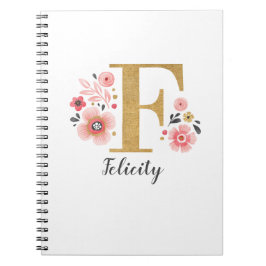 Girly Pink Floral Monogram Letter F Notitieboek