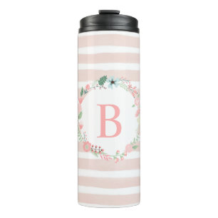 Girly Pink Floral Monogram Thermosbeker