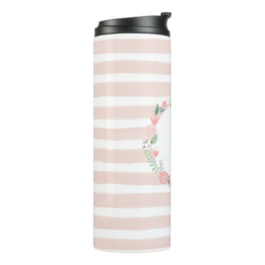 Girly Pink Floral Monogram Thermosbeker (Gedraaid links)