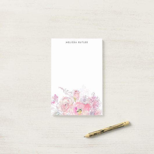 Girly Pink Floral Post-it® Notes (Op bureau)