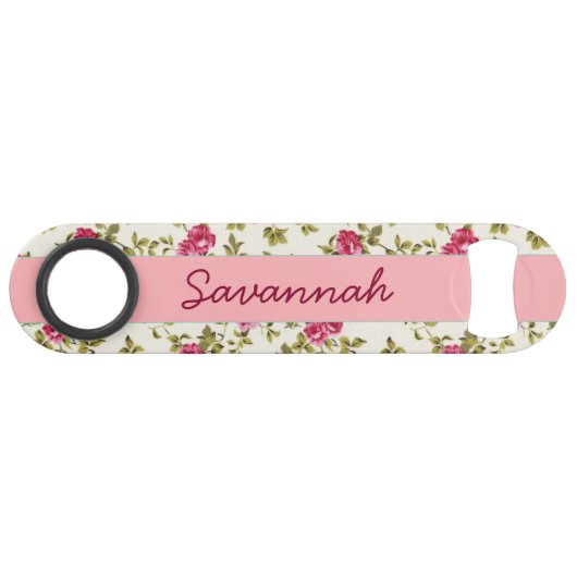 Girly Pink Floral Print Pattern Monogram Speed Flessenopener (Voorkant (Horizontaal))