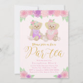 Girly Pink Floral Teddy Bear Tea Party Baby shower Kaart (Voorkant)